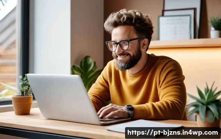 로우코스트 비즈니스 모델에서 고객 확보 전략 - A cozy small business owner in a bright, modern home office, casually dressed in comfortable clothes...