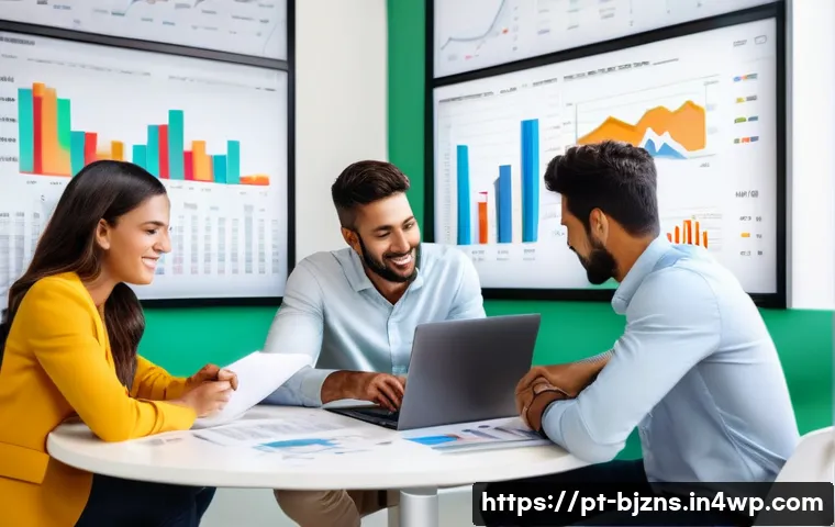 로우코스트 비즈니스 모델의 목표 설정 및 평가 - A modern small business office scene in Brazil, showing a diverse team of young professionals collab...